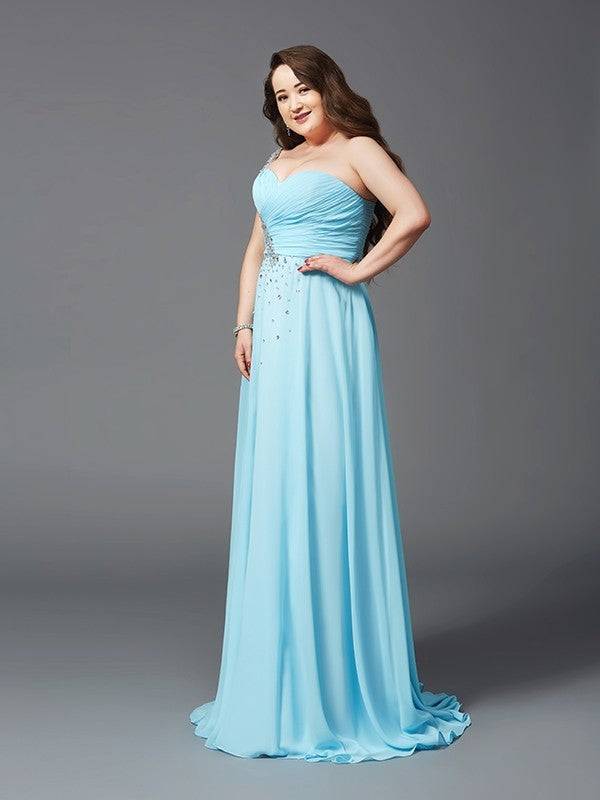 A-Line One-Shoulder Chiffon Sleeveless Rhinestone Dress - Chloe Dress