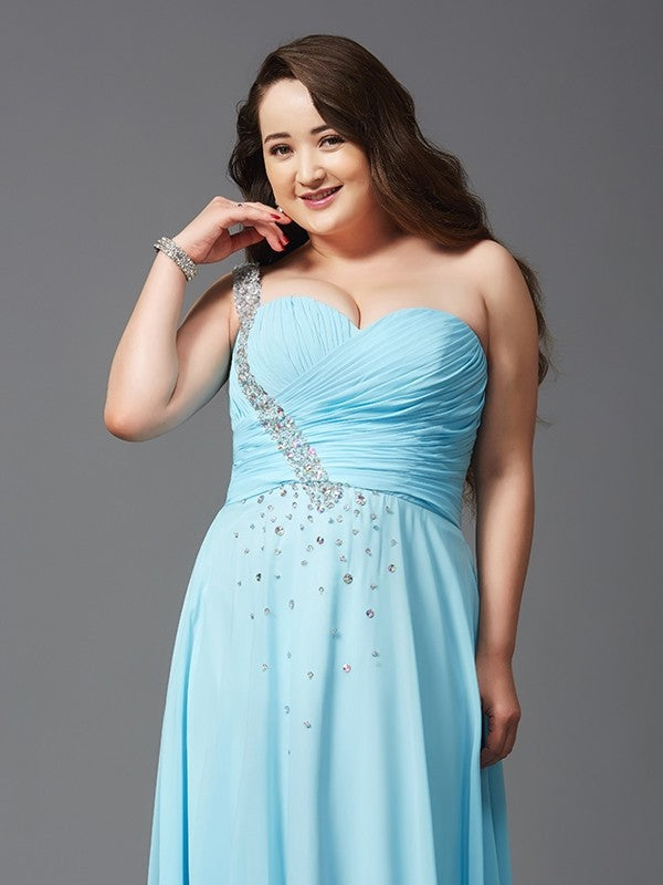 A-Line One-Shoulder Chiffon Sleeveless Rhinestone Dress - Chloe Dress