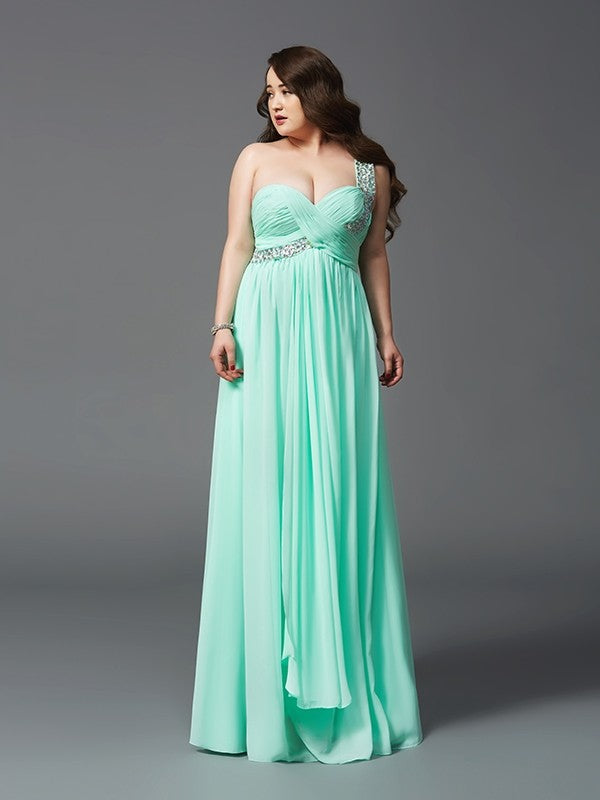A-Line One-Shoulder Chiffon Sleeveless Rhinestone Dress - Chloe Dress