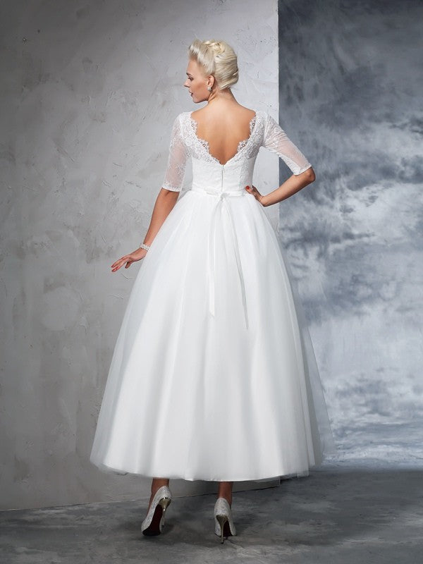 Ball Gown Lace Tea-Length Wedding Gown - Chloe Dress