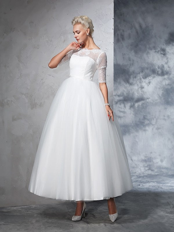 Ball Gown Lace Tea-Length Wedding Gown - Chloe Dress