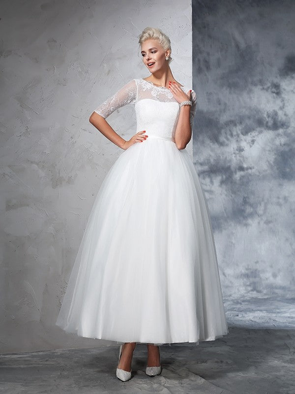 Ball Gown Lace Tea-Length Wedding Gown - Chloe Dress
