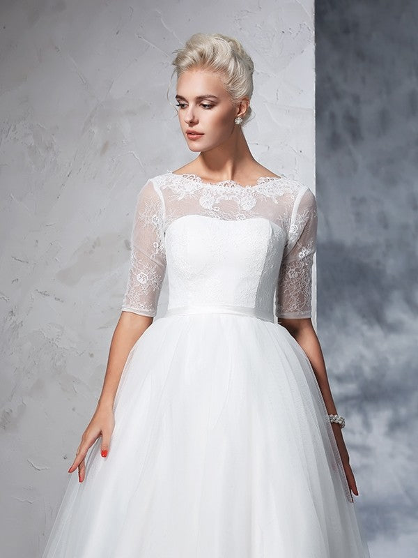 Ball Gown Lace Tea-Length Wedding Gown - Chloe Dress
