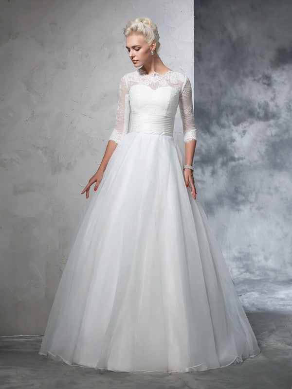 Ball Gown Organza Three-Quarter Sleeve Applique Wedding Gown - Chloe Dress