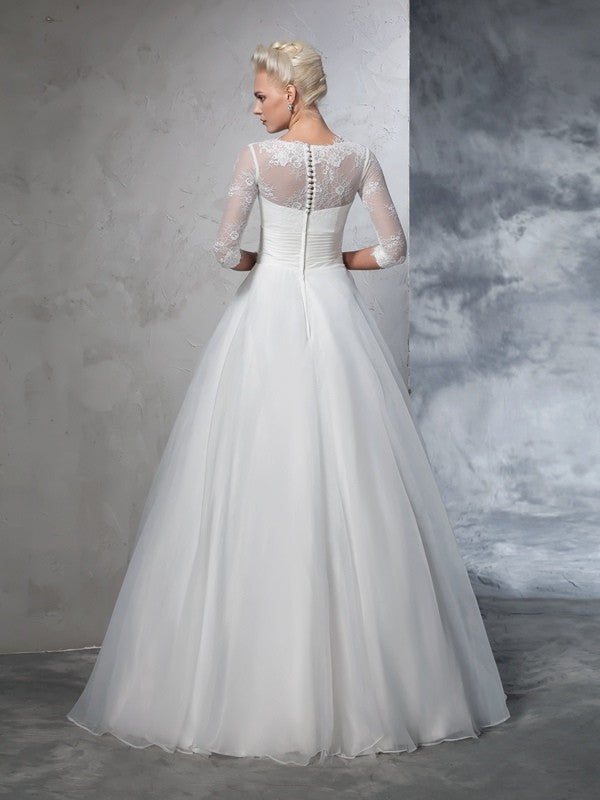 Ball Gown Organza Three-Quarter Sleeve Applique Wedding Gown - Chloe Dress