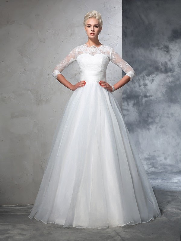 Ball Gown Organza Three-Quarter Sleeve Applique Wedding Gown - Chloe Dress