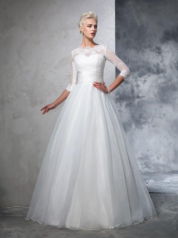 Ball Gown Organza Three-Quarter Sleeve Applique Wedding Gown - Chloe Dress