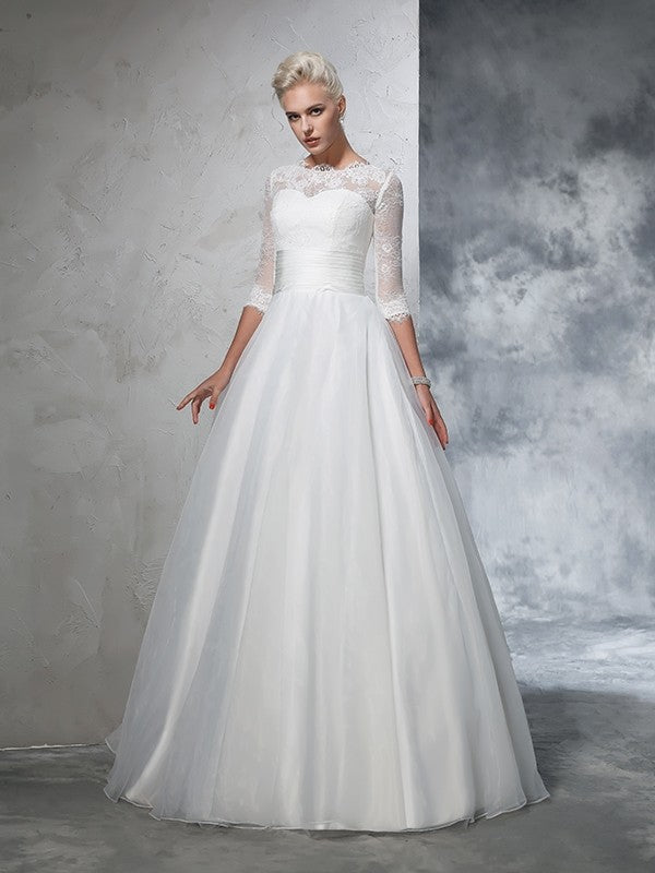 Ball Gown Organza Three-Quarter Sleeve Applique Wedding Gown - Chloe Dress