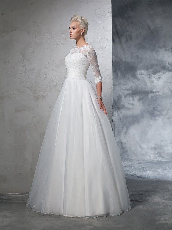 Ball Gown Organza Three-Quarter Sleeve Applique Wedding Gown - Chloe Dress