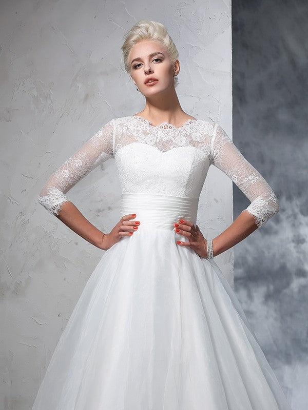 Ball Gown Organza Three-Quarter Sleeve Applique Wedding Gown - Chloe Dress