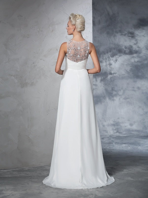 A-Line V-Neck Chiffon Sleeveless Wedding Dress - Chloe Dress