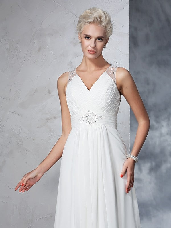 A-Line V-Neck Chiffon Sleeveless Wedding Dress - Chloe Dress