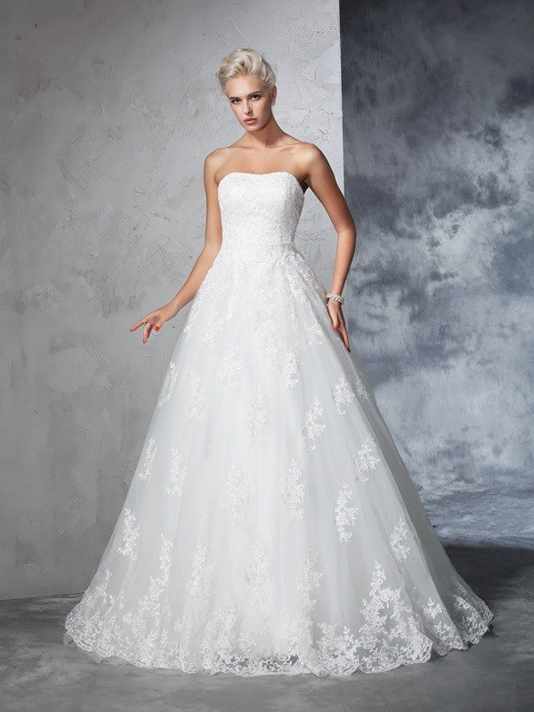 Ball Gown Strapless Lace Sleeveless Wedding Gown - Chloe Dress