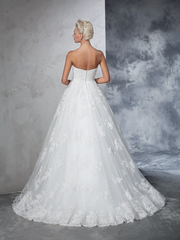 Ball Gown Strapless Lace Sleeveless Wedding Gown - Chloe Dress