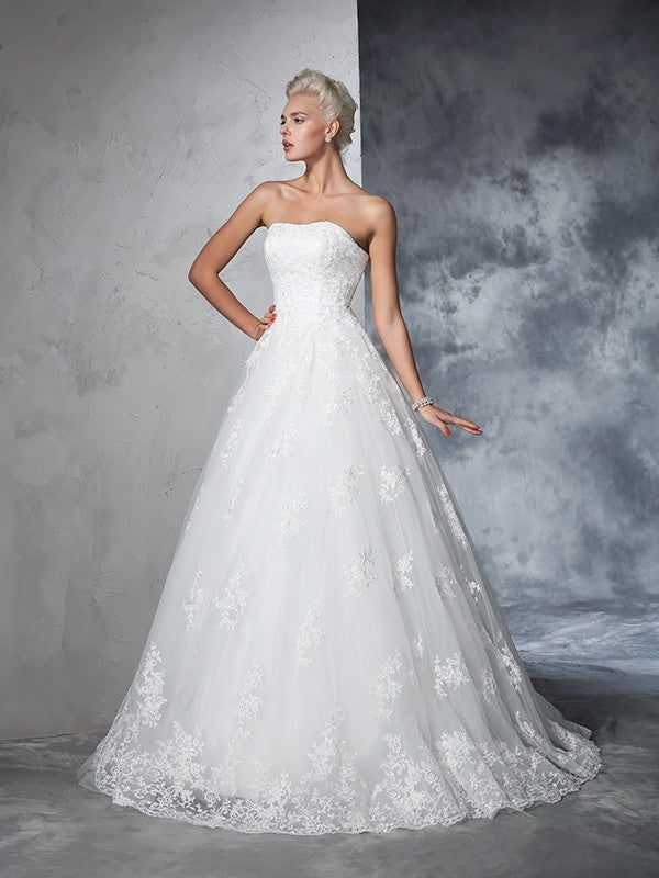 Ball Gown Strapless Lace Sleeveless Wedding Gown - Chloe Dress