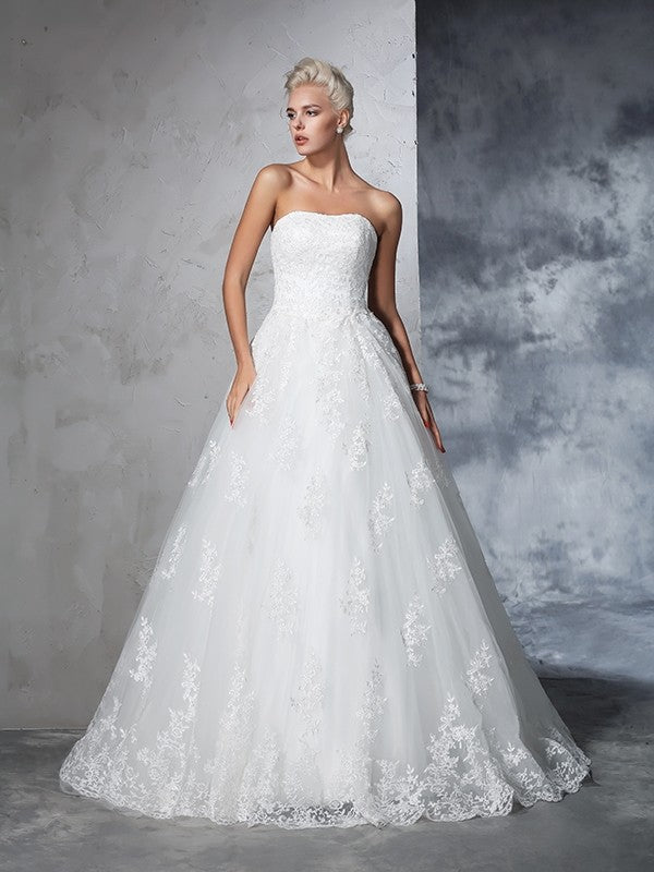 Ball Gown Strapless Lace Sleeveless Wedding Gown - Chloe Dress