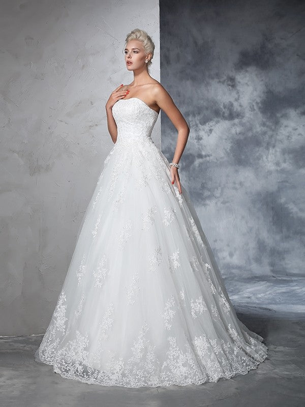Ball Gown Strapless Lace Sleeveless Wedding Gown - Chloe Dress