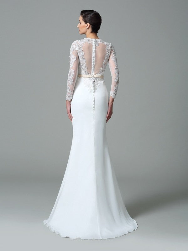 Mermaid Chiffon Long Sleeve Wedding Dress - Chloe Dress