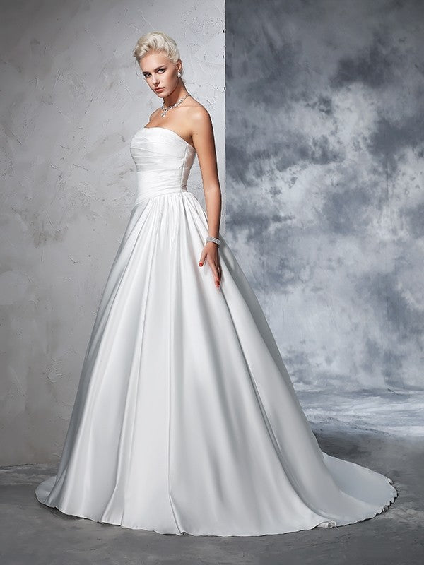 Ball Gown Strapless Satin Sleeveless Wedding Gown - Chloe Dress