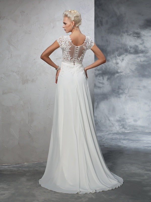 A-Line Chiffon Short Sleeve Applique Mini Wedding Dress - Chloe Dress