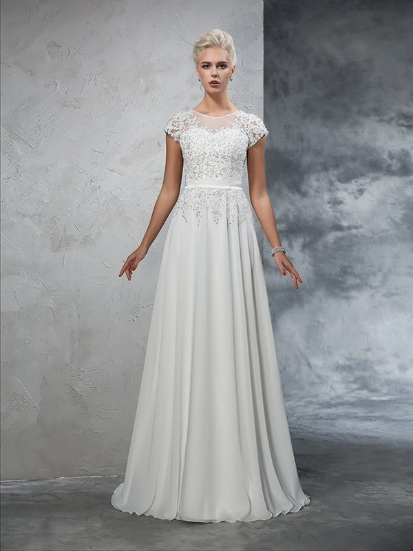 A-Line Chiffon Short Sleeve Applique Mini Wedding Dress - Chloe Dress