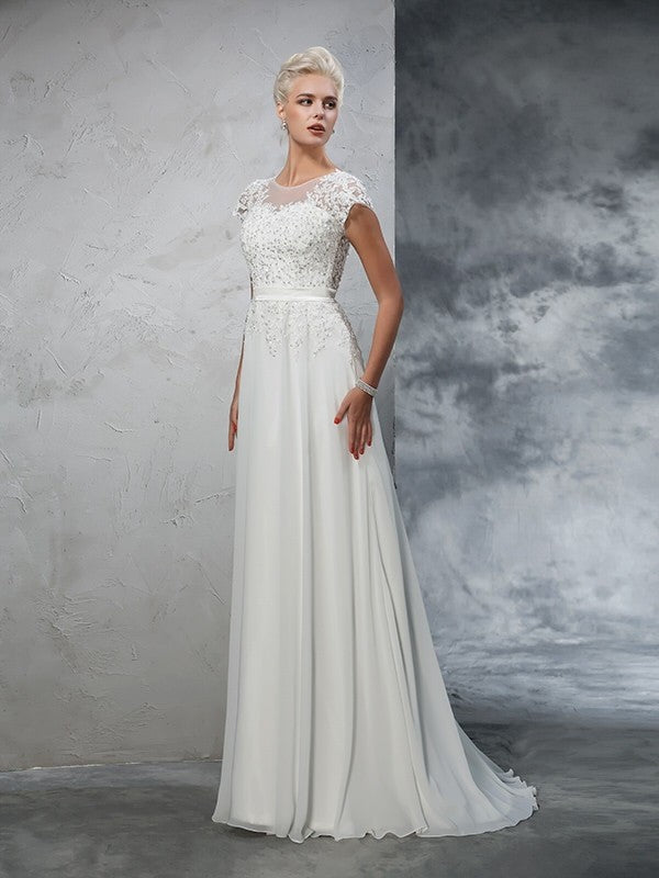 A-Line Chiffon Short Sleeve Applique Mini Wedding Dress - Chloe Dress