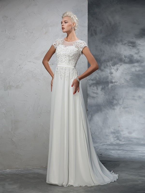 A-Line Chiffon Short Sleeve Applique Mini Wedding Dress - Chloe Dress