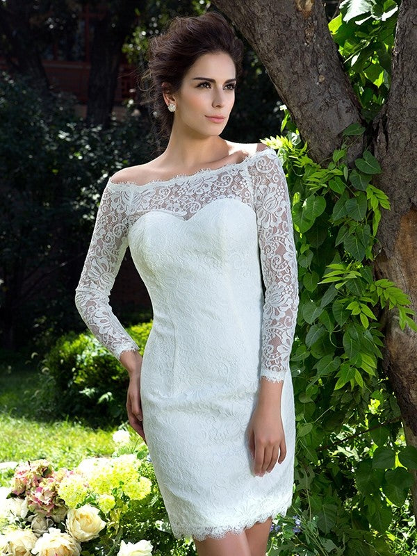 Sheath Lace Long Sleeve Mini Wedding Dress - Chloe Dress