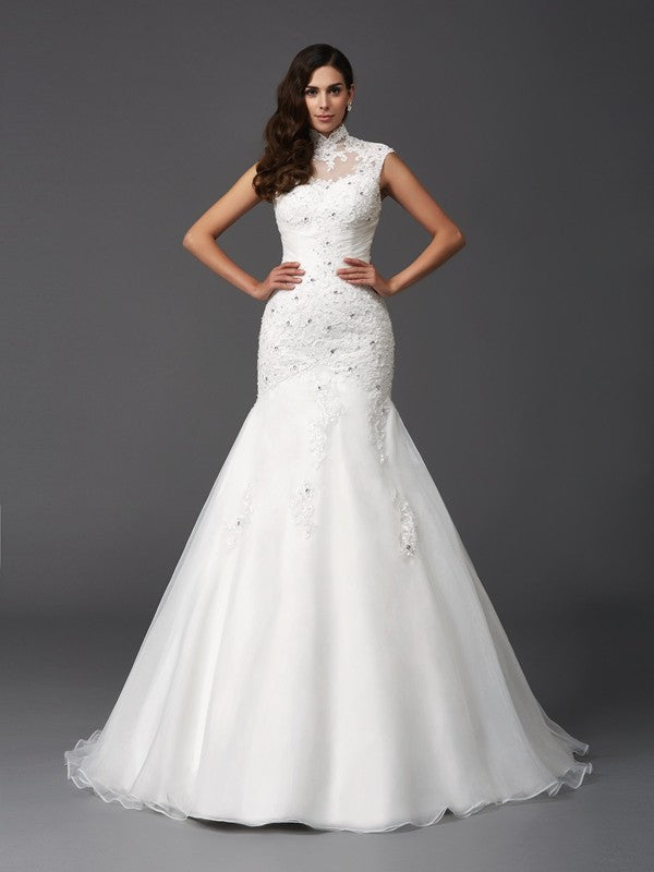 Mermaid High Neck Organza Sleeveless Wedding Dress - Chloe Dress