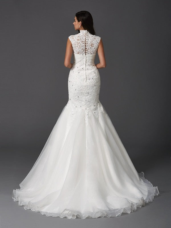 Mermaid High Neck Organza Sleeveless Wedding Dress - Chloe Dress