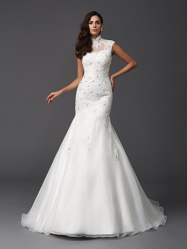 Mermaid High Neck Organza Sleeveless Wedding Dress - Chloe Dress