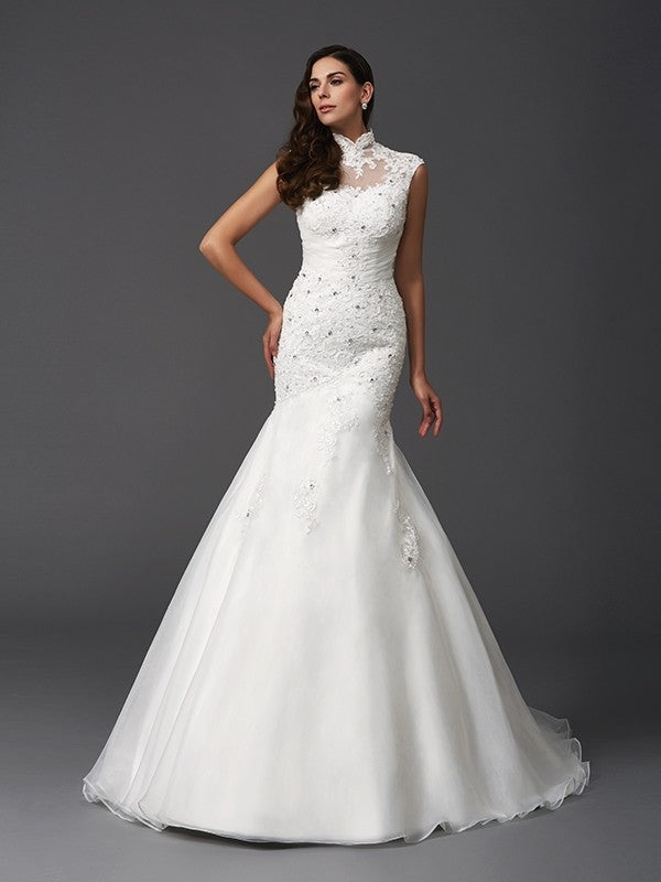 Mermaid High Neck Organza Sleeveless Wedding Dress - Chloe Dress