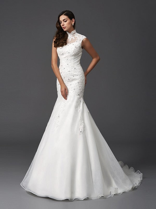 Mermaid High Neck Organza Sleeveless Wedding Dress - Chloe Dress