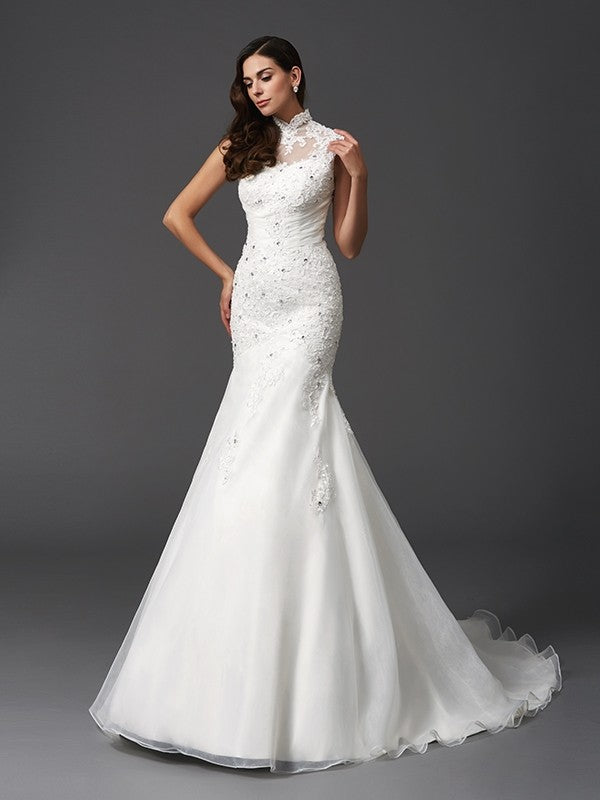 Mermaid High Neck Organza Sleeveless Wedding Dress - Chloe Dress
