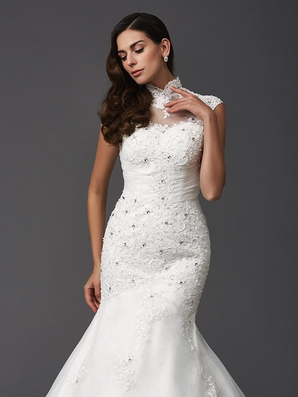 Mermaid High Neck Organza Sleeveless Wedding Dress - Chloe Dress