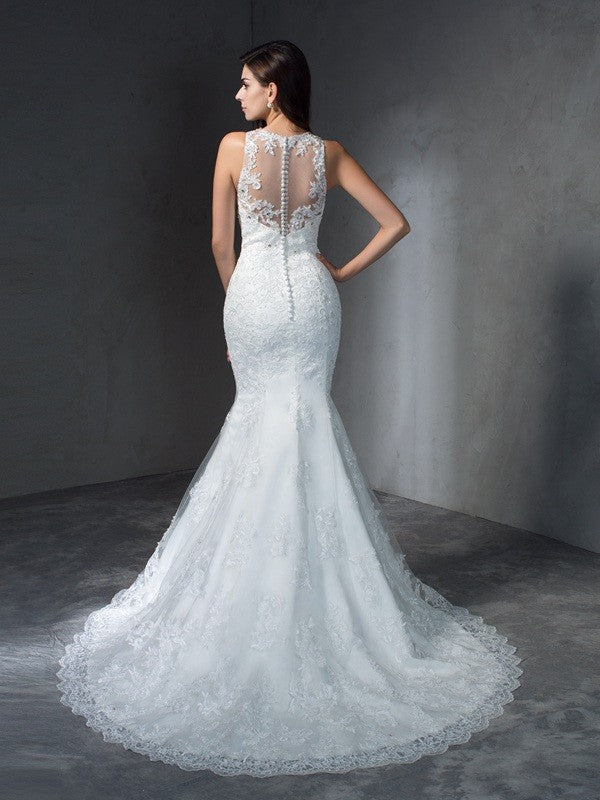 Mermaid Lace Sleeveless Applique Wedding Dress - Chloe Dress