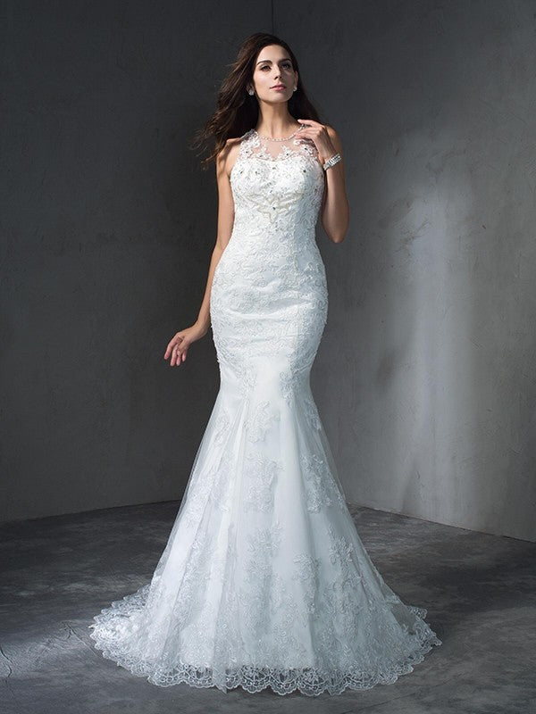 Mermaid Lace Sleeveless Applique Wedding Dress - Chloe Dress
