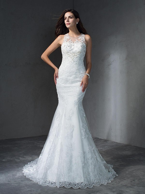 Mermaid Lace Sleeveless Applique Wedding Dress - Chloe Dress