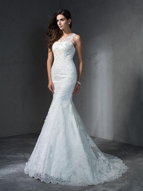Mermaid Lace Sleeveless Applique Wedding Dress - Chloe Dress