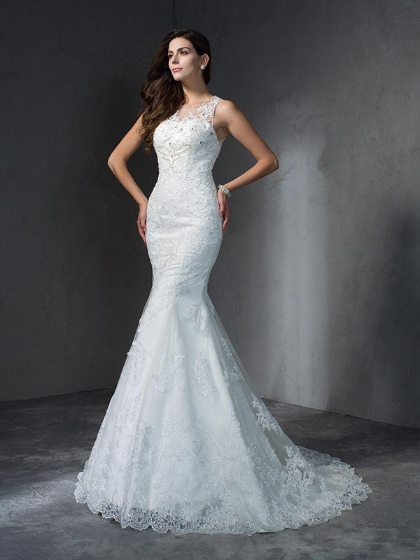 Mermaid Lace Sleeveless Applique Wedding Dress - Chloe Dress