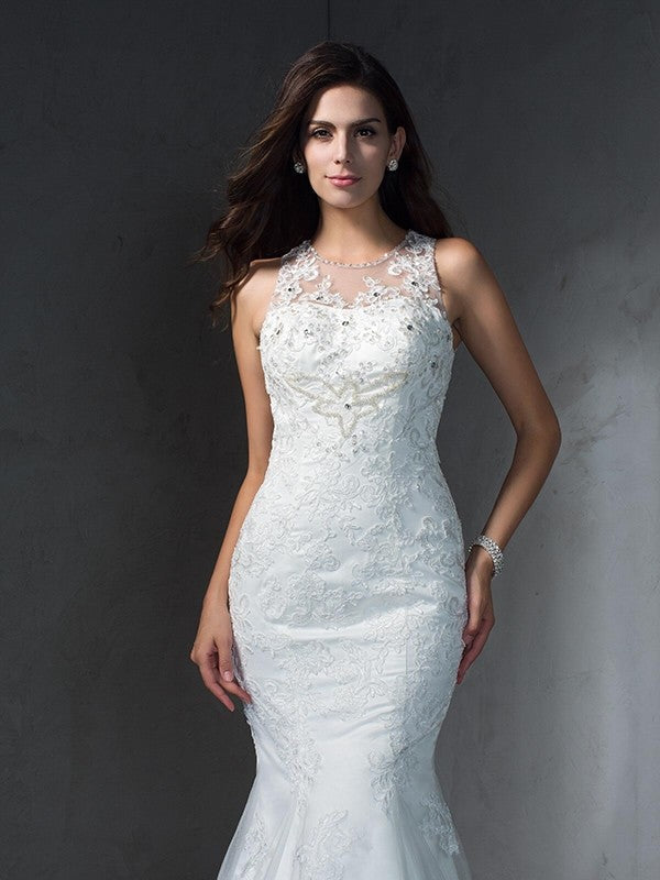 Mermaid Lace Sleeveless Applique Wedding Dress - Chloe Dress