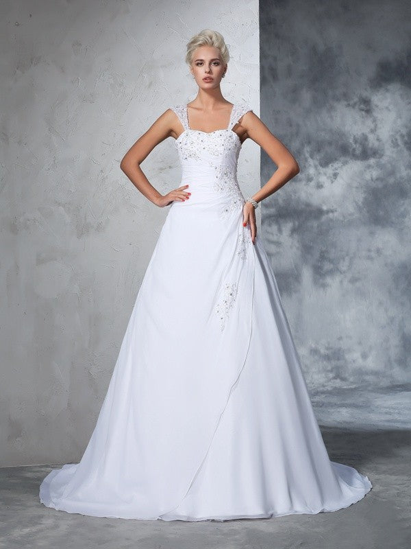 Ball Gown Chiffon Sleeveless Applique Wedding Gown - Chloe Dress