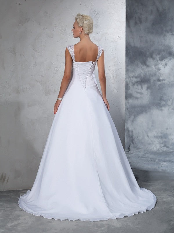 Ball Gown Chiffon Sleeveless Applique Wedding Gown - Chloe Dress