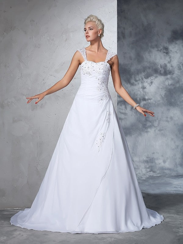 Ball Gown Chiffon Sleeveless Applique Wedding Gown - Chloe Dress