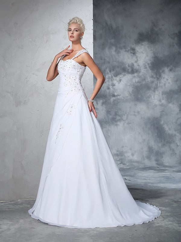 Ball Gown Chiffon Sleeveless Applique Wedding Gown - Chloe Dress
