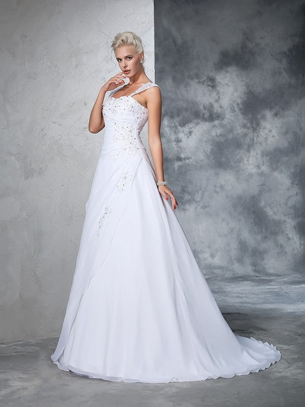 Ball Gown Chiffon Sleeveless Applique Wedding Gown - Chloe Dress