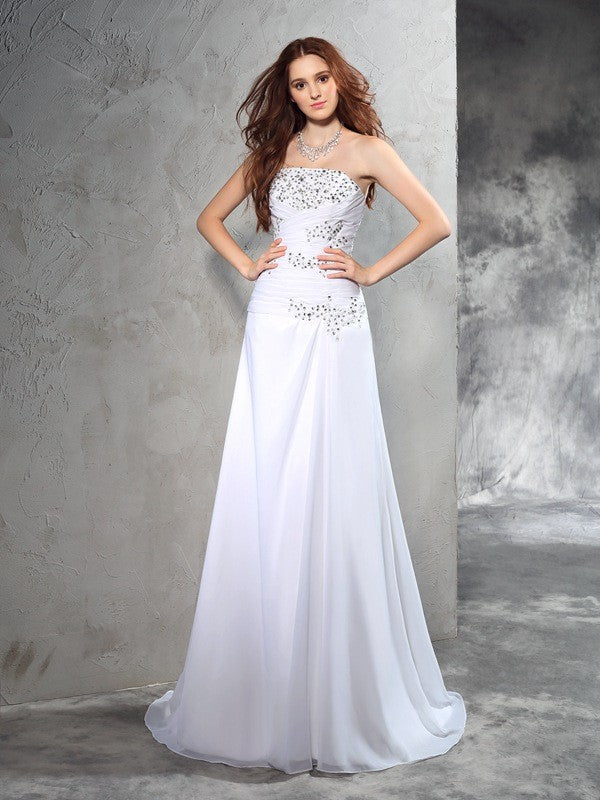 Sheath Strapless Chiffon Sleeveless Wedding Dress - Chloe Dress