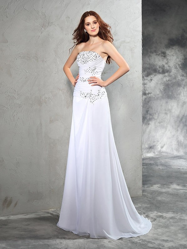 Sheath Strapless Chiffon Sleeveless Wedding Dress - Chloe Dress