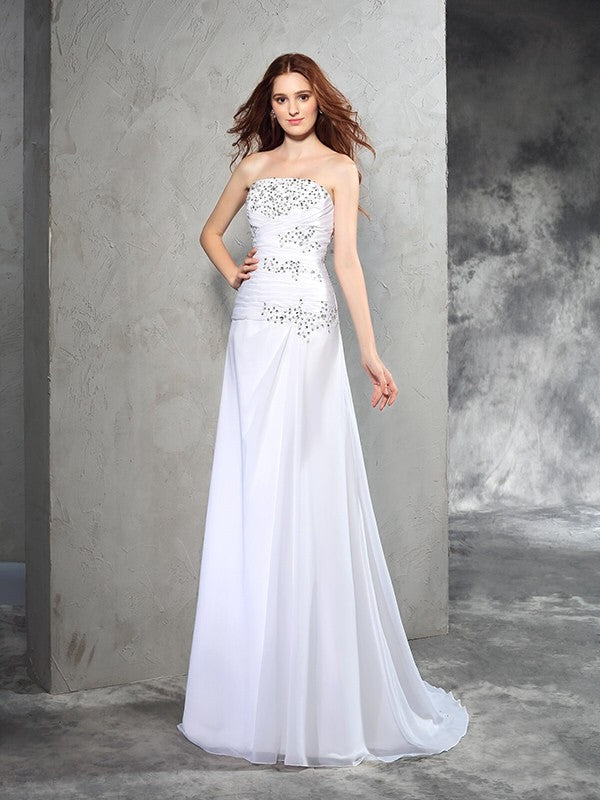 Sheath Strapless Chiffon Sleeveless Wedding Dress - Chloe Dress