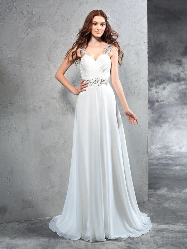 A-Line Sweetheart Chiffon Sleeveless Pleated Wedding Dress - Chloe Dress